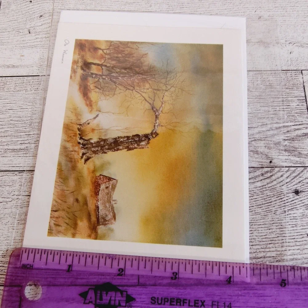 Vtg‎ 1979 Rustic Old Wisconsin Countryside Watercolor Print Blank Greeting Card